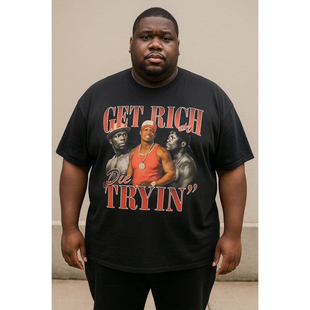 50 Cent‎ Get Rich or Die Tryin Black Graphic T-Shirt Mens 2XL